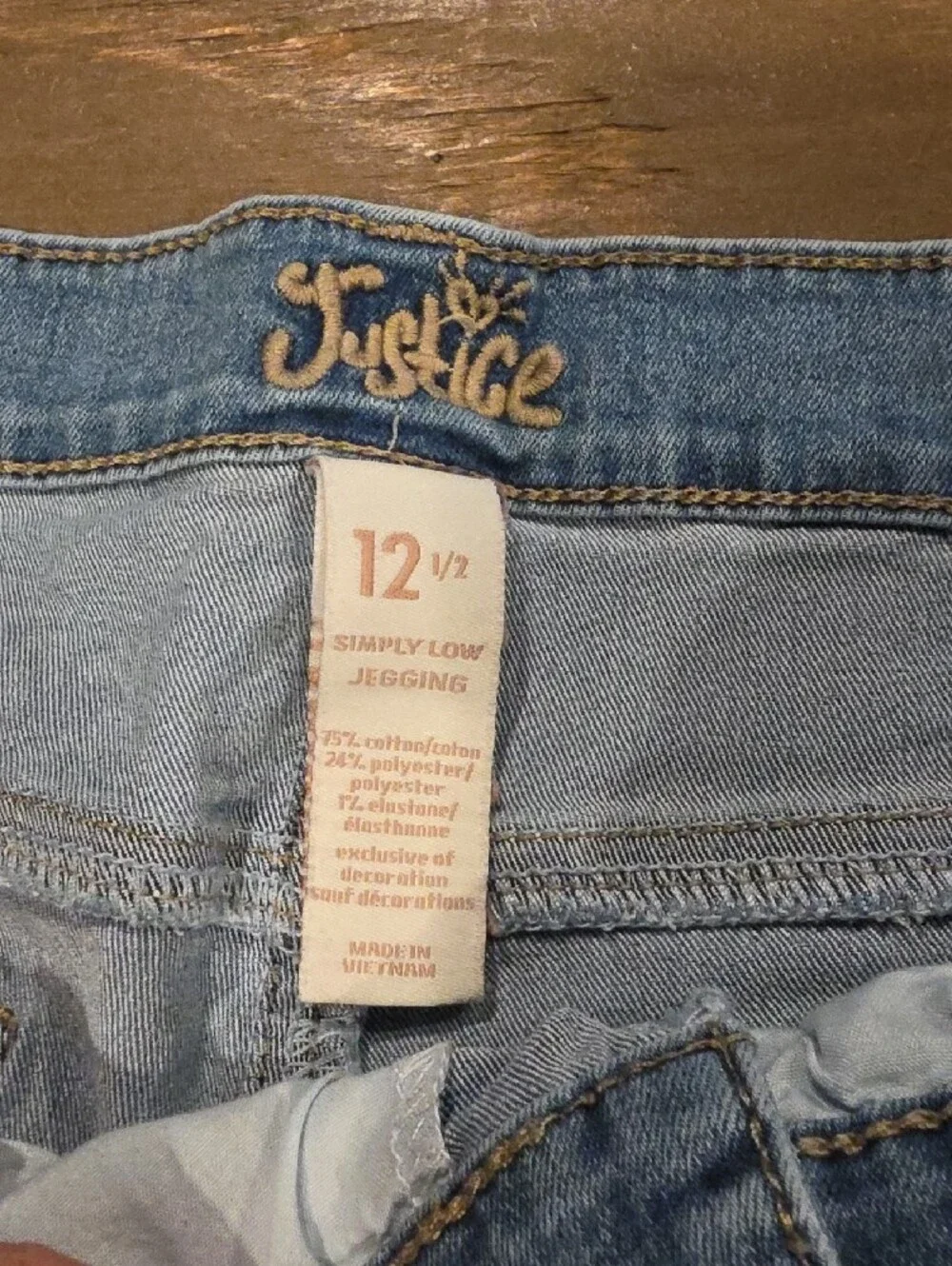 Justice Light Blue Denim Jeans with Blue Patch Accents